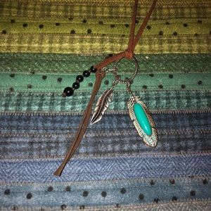 Leather throng charm necklace